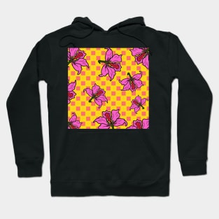 Hong Kong Bauhinia with Pink and Sunshine Yellow Tile Floor Pattern - Summer Flower Pattern Hoodie